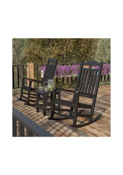 Outlet 🥰 Set of 2 Winston All Weather Poly Resin Rocking Chairs with Accent Side Table in Black by Belnick 😉