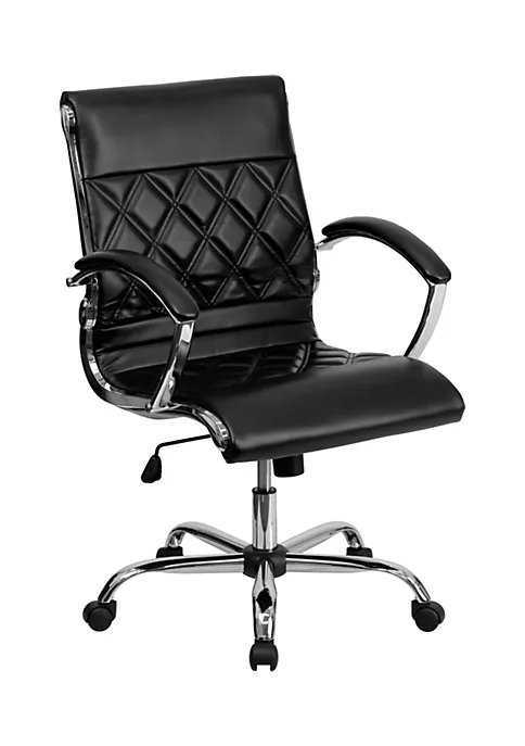 Hot Sale ✔️ Mid-Back Designer Black LeatherSoft Executive Swivel Office Chair with Chrome Base and Arms by Belnick 🎉 1 Hot Sale ✔️ Mid-Back Designer Black LeatherSoft Executive Swivel Office Chair with Chrome Base and Arms by Belnick 🎉