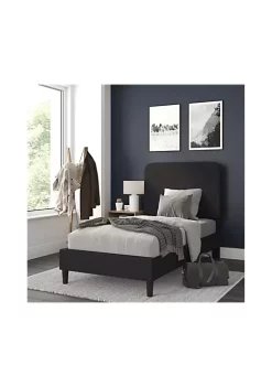 Discount 😉 Addison Charcoal Twin Fabric Upholstered Platform Bed - Headboard with Rounded Edges - No Box Spring or Foundation Needed by Belnick ✨
