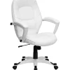 Brand new 🤩 Mid-Back White LeatherSoft Tapered Back Executive Swivel Office Chair with White Base and Arms by Belnick 🌟