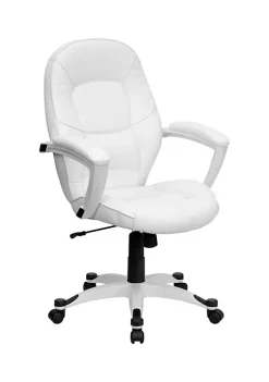 Brand new 🤩 Mid-Back White LeatherSoft Tapered Back Executive Swivel Office Chair with White Base and Arms by Belnick 🌟 -Belnick Sales Shop Belk 1850