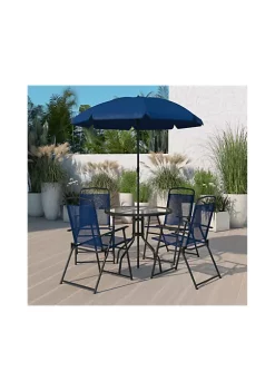 Flash Sale π₯ Nantucket 6 Piece Navy Patio Garden Set with Umbrella Table and Set of 4 Folding Chairs by Belnick π