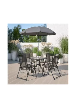 Brand new 👍 Nantucket 6 Piece Patio Garden Set with Umbrella Table and Set of 4 Folding Chairs by Belnick ✔️