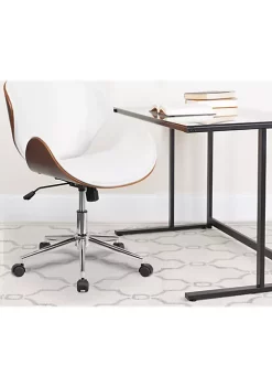 Discount π Mid-Back Walnut Wood Conference Office Chair in White LeatherSoft by Belnick β