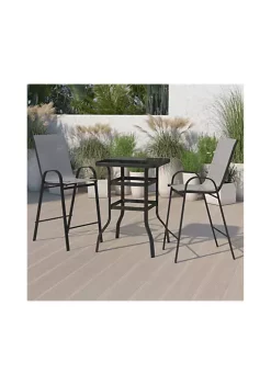 Cheap ๐ Outdoor Dining Set 2 Person Bistro Set Outdoor Glass Bar Table with Gray All Weather Patio Stools by Belnick ๐ฅ