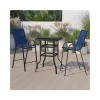 Promo 😉 Outdoor Dining Set 2 Person Bistro Set Outdoor Glass Bar Table with Navy All Weather Patio Stools by Belnick ⌛