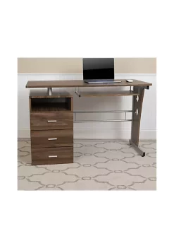 New 🥰 Rustic Walnut Desk with Three Drawer Pedestal and Pull-Out Keyboard Tray by Belnick 🎁