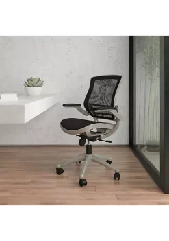 Coupon π Mid-Back Transparent Black Mesh Executive Swivel Office Chair with Graphite Silver Frame and Flip-Up Arms by Belnick π