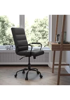 Flash Sale π Mid-Back Black LeatherSoft Executive Swivel Office Chair with Black Frame and Arms by Belnick π