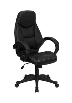Best Pirce 💯 High Back Black LeatherSoft Contemporary Executive Swivel Ergonomic Office Chair with Curved Back and Loop Arms by Belnick 🌟 -Belnick Sales Shop Belk 1924