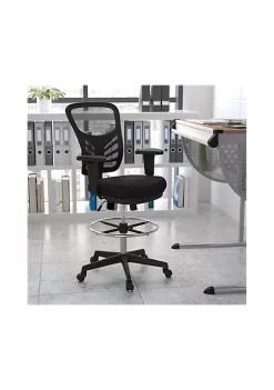 Wholesale π Mid-Back Black Mesh Ergonomic Drafting Chair with Adjustable Chrome Foot Ring, Adjustable Arms and Black Frame by Belnick βοΈ