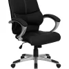 Coupon 💯 Mid-Back Black LeatherSoft Contemporary Swivel Manager's Office Chair with Arms by Belnick 🔥