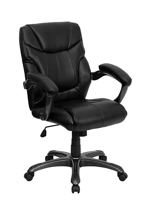 Deals ⭐ Mid-Back Black LeatherSoft Overstuffed Swivel Task Ergonomic Office Chair with Arms by Belnick 🎉 2 Deals ⭐ Mid-Back Black LeatherSoft Overstuffed Swivel Task Ergonomic Office Chair with Arms by Belnick 🎉 - Image 2