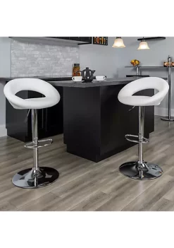 Promo ✨ 2 Pack Contemporary White Vinyl Rounded Orbit-Style Back Adjustable Height Barstool with Chrome Base by Belnick 🔥