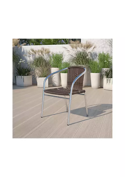 Promo π 4 Pack Commercial Aluminum and Dark Brown Rattan Indoor Outdoor Restaurant Stack Chair by Belnick π 1 Promo π 4 Pack Commercial Aluminum and Dark Brown Rattan Indoor Outdoor Restaurant Stack Chair by Belnick π