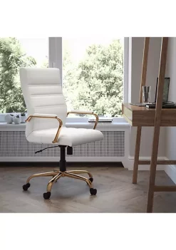 Wholesale β¨ High Back White LeatherSoft Executive Swivel Office Chair with Gold Frame and Arms by Belnick π₯