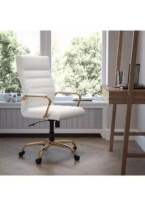 Wholesale ✨ High Back White LeatherSoft Executive Swivel Office Chair with Gold Frame and Arms by Belnick 🔥 2 Wholesale ✨ High Back White LeatherSoft Executive Swivel Office Chair with Gold Frame and Arms by Belnick 🔥 - Image 2
