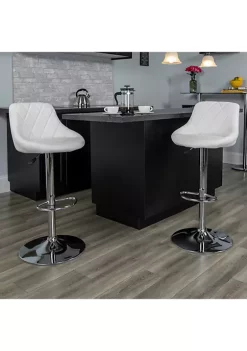 Cheapest ⌛ 2 Pack Contemporary White Vinyl Bucket Seat Adjustable Height Barstool with Diamond Pattern Back and Chrome Base by Belnick 🤩