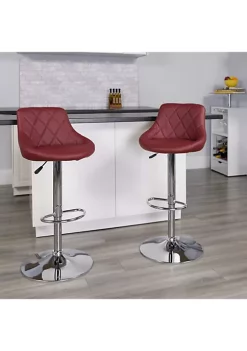 Best Pirce 🤩 2 Pack Contemporary Burgundy Vinyl Bucket Seat Adjustable Height Barstool with Diamond Pattern Back and Chrome Base by Belnick 🛒