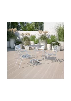 Best Sale 🎁 4 Pack Commercial Aluminum Indoor Outdoor Restaurant Stack Chair with Triple Slat Back and Arms by Belnick 🤩