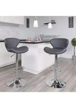 Outlet β 2 Pack Contemporary Gray Vinyl Adjustable Height Barstool with Curved Back and Chrome Base by Belnick π