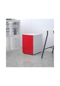 Wholesale π Modern 3-Drawer Mobile Locking Filing Cabinet with Anti-Tilt Mechanism & Letter/Legal Drawer, White with Red Faceplate by Belnick β¨