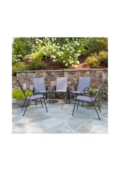 Promo ⭐ 5 Pack Brazos Series Gray Outdoor Stack Chair with Flex Comfort Material and Metal Frame by Belnick 🎁