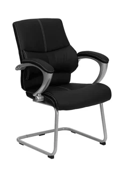 Cheapest 😍 Black LeatherSoft Executive Side Reception Chair with Silver Sled Base by Belnick 🔔