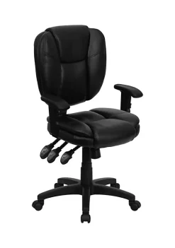 Buy 🎁 Mid-Back Black LeatherSoft Multifunction Swivel Ergonomic Task Office Chair with Pillow Top Cushioning and Arms by Belnick ⌛