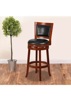 Brand new 🥰 30'' High Light Cherry Wood Barstool with Open Panel Back and Black LeatherSoft Swivel Seat by Belnick 🎁