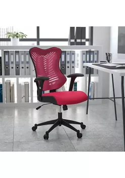 Best deal 🥰 High Back Designer Burgundy Mesh Executive Swivel Ergonomic Office Chair with Adjustable Arms by Belnick 🛒