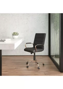 Coupon 🌟 Mid-Back Black LeatherSoft Executive Swivel Office Chair with Rose Gold Frame and Arms by Belnick ✔️