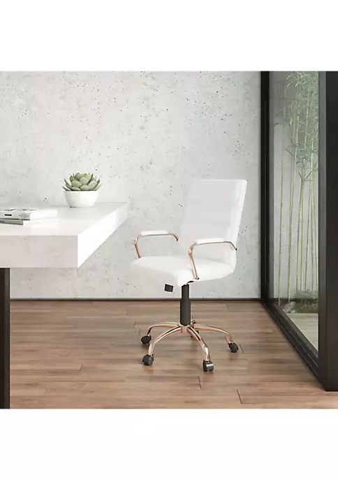 Budget π Mid-Back White LeatherSoft Executive Swivel Office Chair with Rose Gold Frame and Arms by Belnick π 1 Budget π Mid-Back White LeatherSoft Executive Swivel Office Chair with Rose Gold Frame and Arms by Belnick π