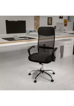 Discount ✔️ High Back Black Leather and Mesh Swivel Task Office Chair with Arms by Belnick 🤩