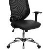 Promo 🤩 Mid-Back Black Mesh Tapered Back Swivel Task Office Chair with LeatherSoft Seat, Chrome Base and T-Arms by Belnick ⭐