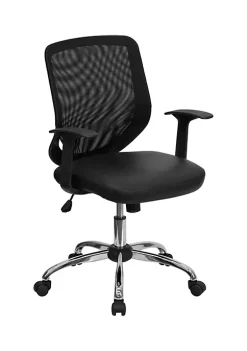 Promo 🤩 Mid-Back Black Mesh Tapered Back Swivel Task Office Chair with LeatherSoft Seat, Chrome Base and T-Arms by Belnick ⭐
