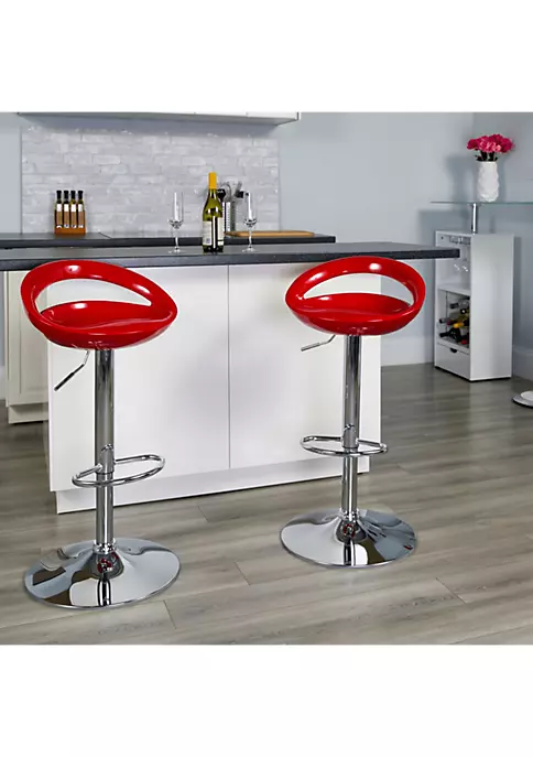 Outlet π 2 Pack Contemporary Red Plastic Adjustable Height Barstool with Rounded Cutout Back and Chrome Base by Belnick π 2 Outlet π 2 Pack Contemporary Red Plastic Adjustable Height Barstool with Rounded Cutout Back and Chrome Base by Belnick π - Image 2