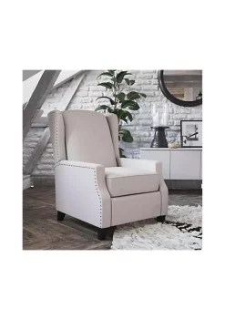 Budget 👏 Prescott Traditional Style Slim Push Back Recliner Chair-Wingback Recliner with Cream Fabric Upholstery-Accent Nail Trim by Belnick 😉