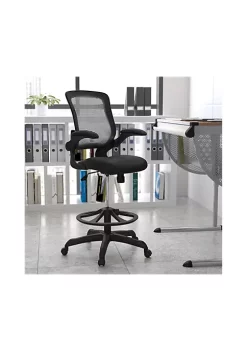 Budget π Mid-Back Black Mesh Ergonomic Drafting Chair with Adjustable Foot Ring and Flip-Up Arms by Belnick π