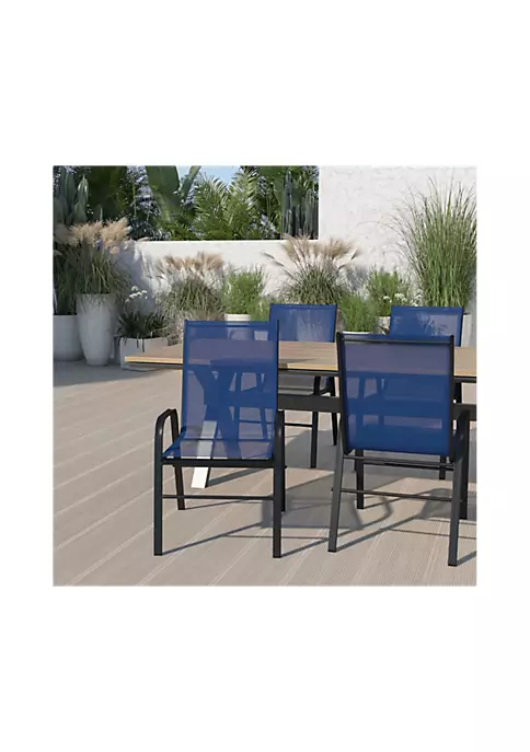 Wholesale 🥰 4 Pack Brazos Series Navy Outdoor Stack Chair with Flex Comfort Material and Metal Frame by Belnick ❤️ 2 Wholesale 🥰 4 Pack Brazos Series Navy Outdoor Stack Chair with Flex Comfort Material and Metal Frame by Belnick ❤️ - Image 2