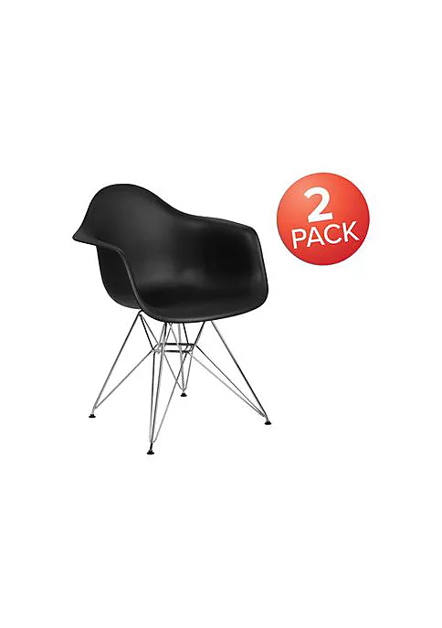 Promo ❤️ 2 Pack Alonza Series Black Plastic Chair with Chrome Base by Belnick 🌟 2 Promo ❤️ 2 Pack Alonza Series Black Plastic Chair with Chrome Base by Belnick 🌟 - Image 2