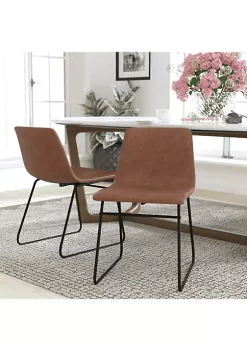 Best Sale 😉 18 inch Dining Table Height Chair, Mid-Back Sled Base Dining Chair in Light Brown LeatherSoft with Black Frame by Belnick 🎁