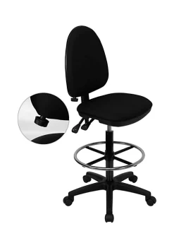 Outlet 🎉 Mid-Back Black Fabric Multifunction Ergonomic Drafting Chair with Adjustable Lumbar Support by Belnick 😍 -Belnick Sales Shop Belk 2253
