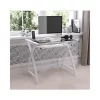 Best reviews of 🧨 Clear Tempered Glass Computer Desk with White Pull-Out Keyboard Tray and White Crisscross Frame - NANJN2824SWHWHGG by Belnick 🎉