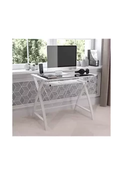 Best reviews of ๐งจ Clear Tempered Glass Computer Desk with White Pull-Out Keyboard Tray and White Crisscross Frame - NANJN2824SWHWHGG by Belnick ๐