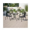 Outlet 💯 28'' Square Glass Metal Table with Black Rattan Edging and 2 Black Rattan Stack Chairs by Belnick 😀