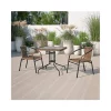 Outlet 🧨 28'' Square Glass Metal Table with Dark Brown Rattan Edging and 2 Dark Brown Rattan Stack Chairs by Belnick 🌟