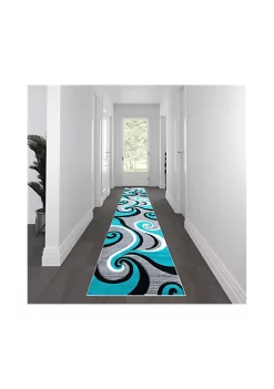 Outlet 🌟 Athos Collection 3' x 16' Turquoise Abstract Area Rug - Olefin Rug with Jute Backing - Hallway, Entryway, or Bedroom by Belnick 👏 -Belnick Sales Shop Belk 2322