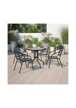 Brand new 🔔 4 Pack Black Metal Restaurant Stack Chair with Aluminum Slats by Belnick 👏