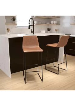 Promo 🎉 30 Inch Commercial Grade LeatherSoft Bar Height Barstools in Light Brown, Set of 2 by Belnick 🥰